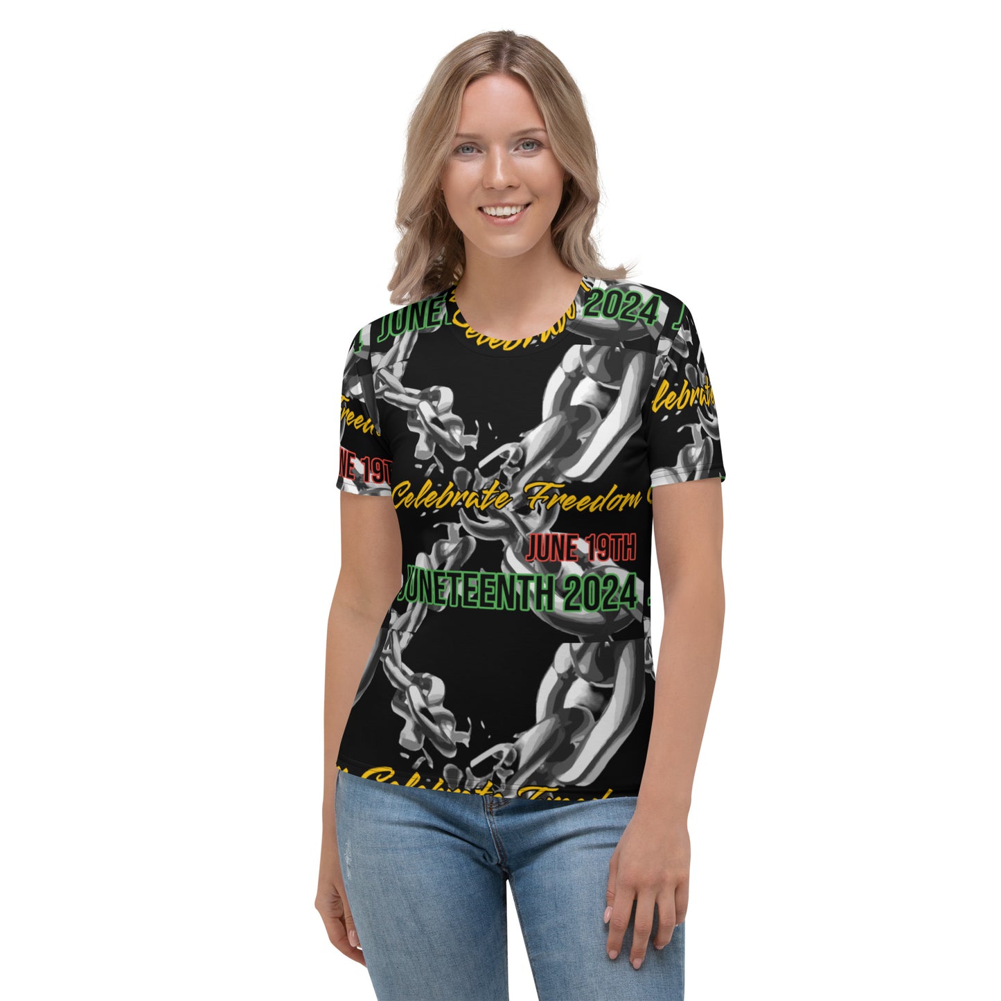 Women's Juneteenth Chains Celebrate Freedom T-shirt.