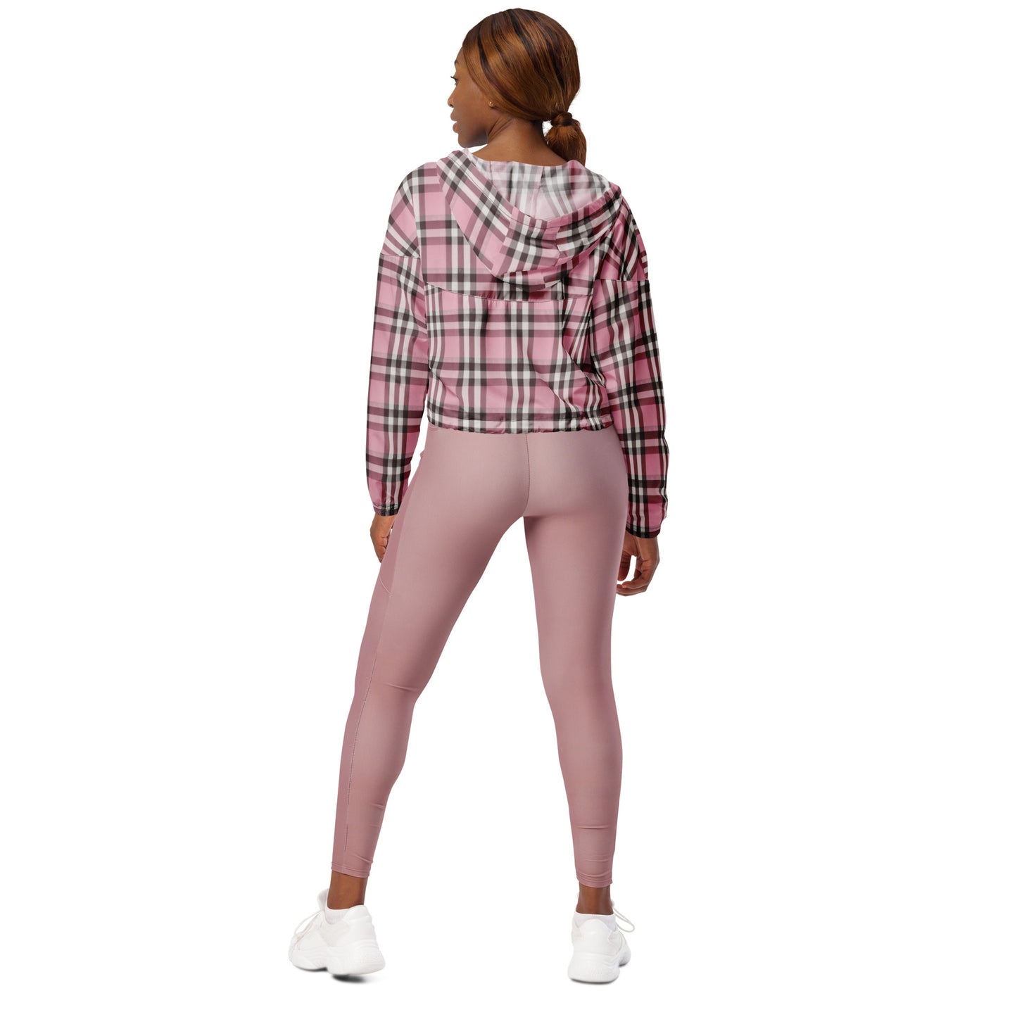 Women’s cropped windbreaker Designer Pink Plaid