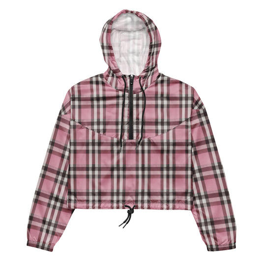 Women’s cropped windbreaker Designer Pink Plaid