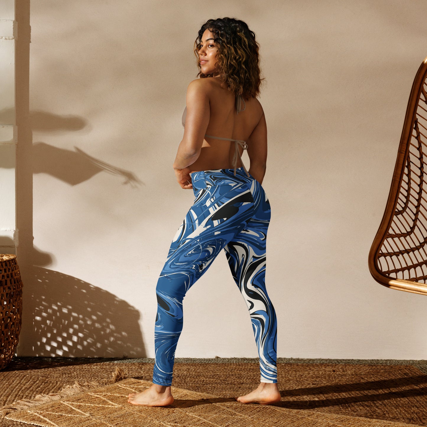 XS-XL Blue/white Marble Print Yoga Leggings