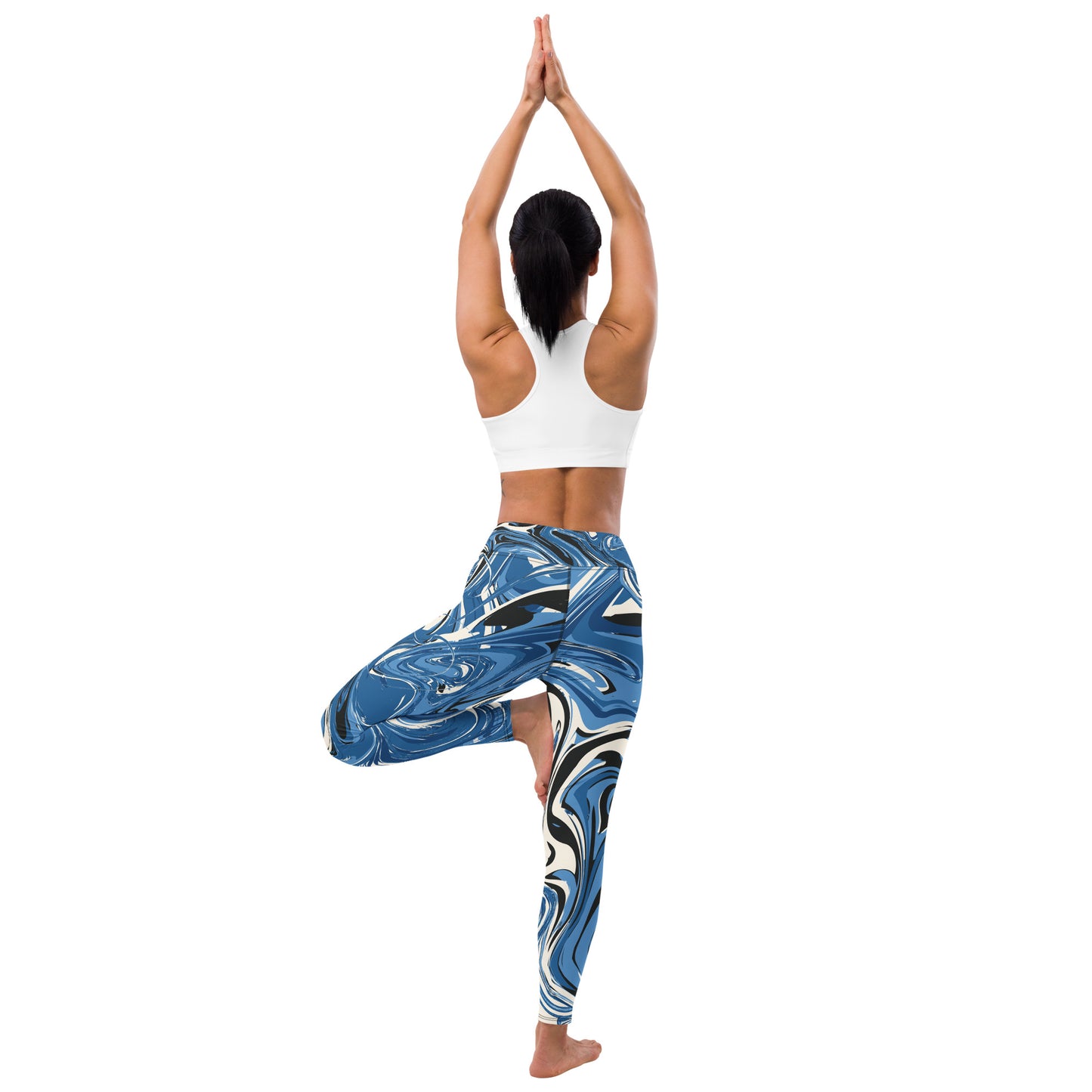 XS-XL Blue/white Marble Print Yoga Leggings