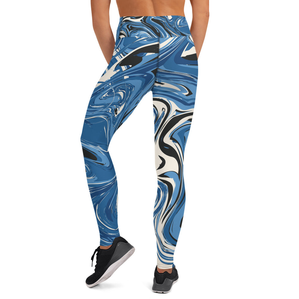 XS-XL Blue/white Marble Print Yoga Leggings