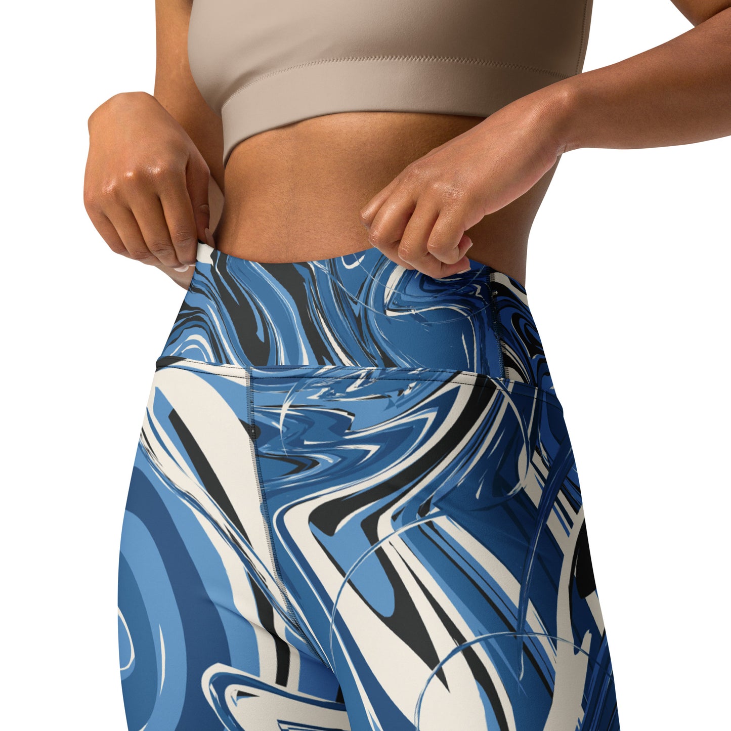 XS-XL Blue/white Marble Print Yoga Leggings