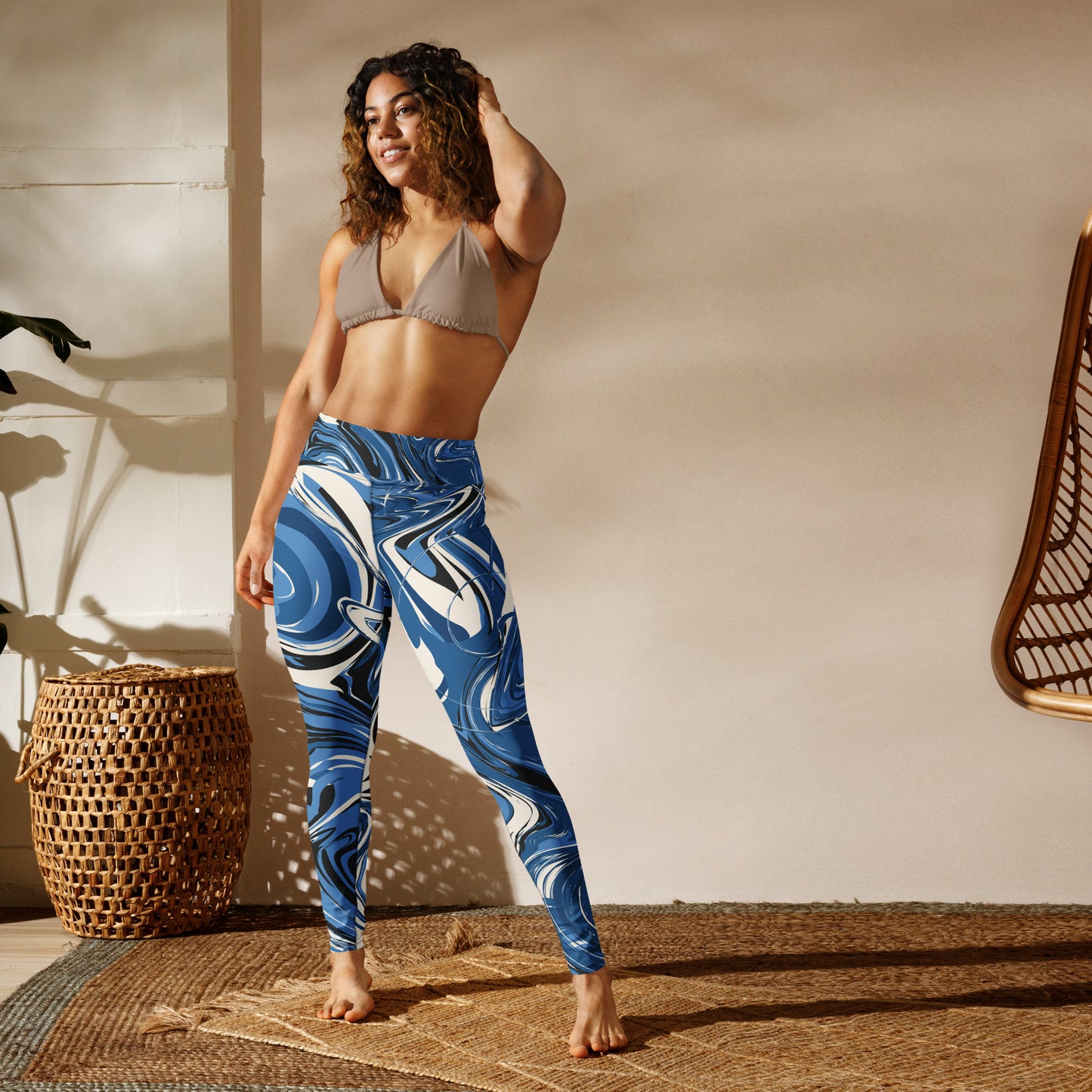 XS-XL Blue/white Marble Print Yoga Leggings