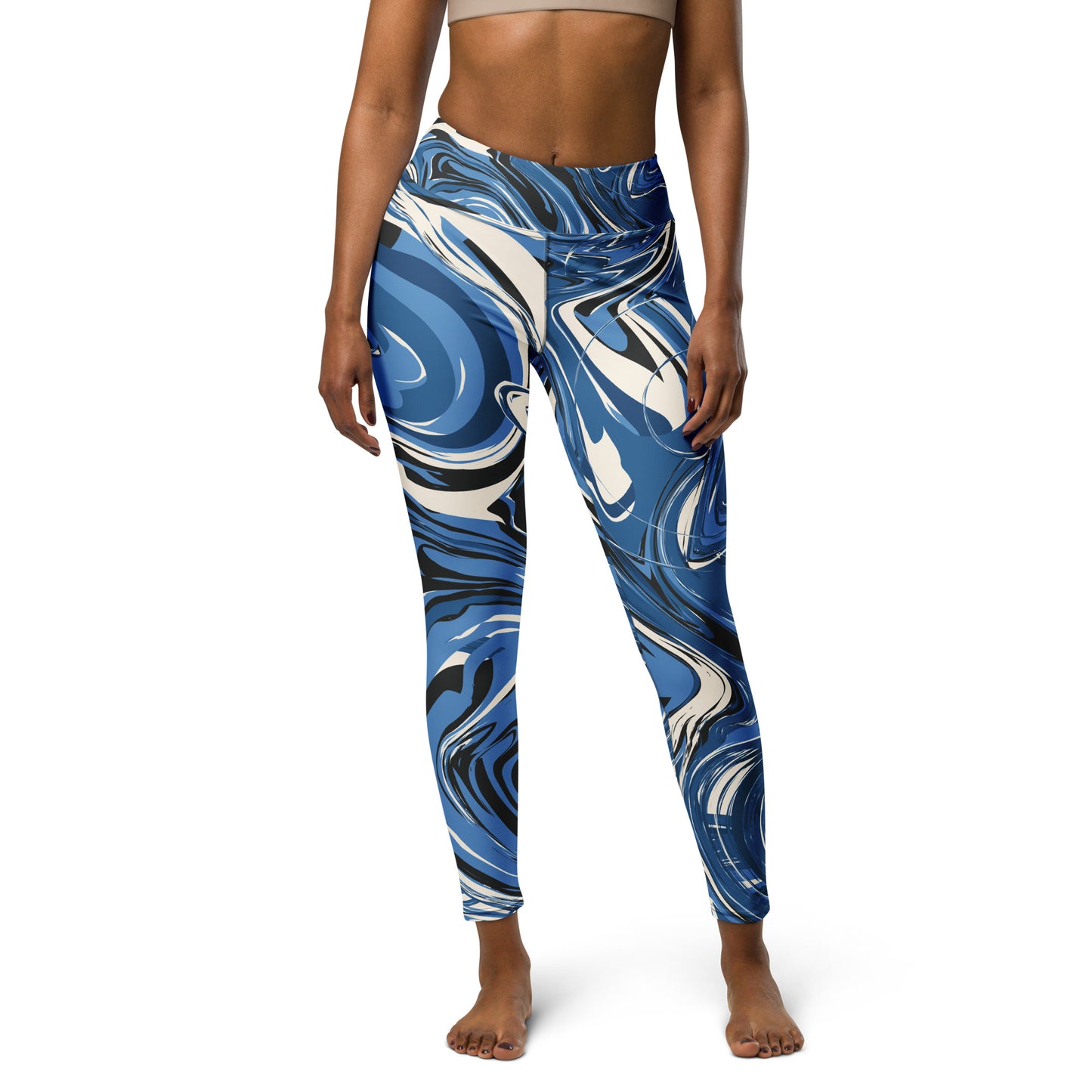 XS-XL Blue/white Marble Print Yoga Leggings