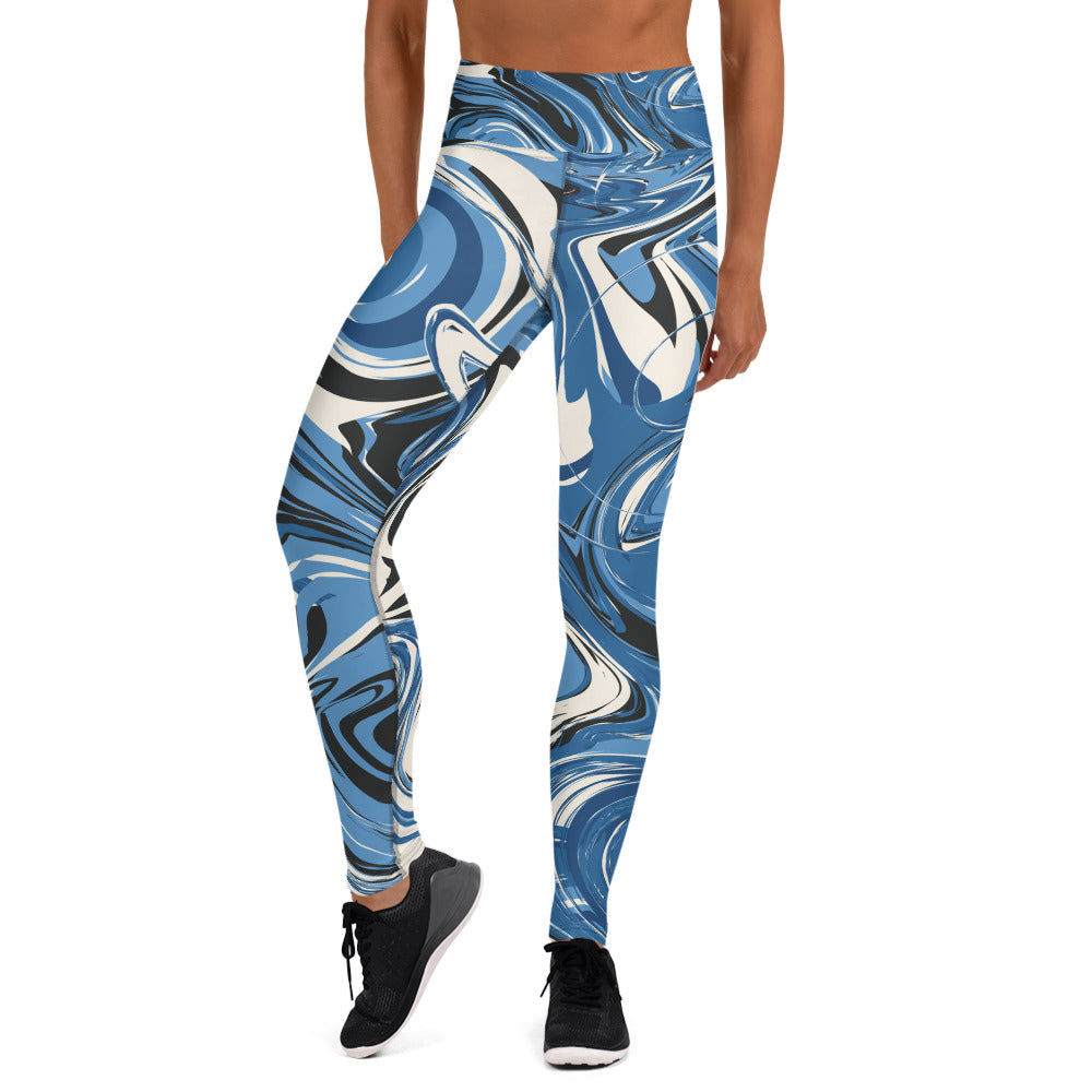 XS-XL Blue/white Marble Print Yoga Leggings