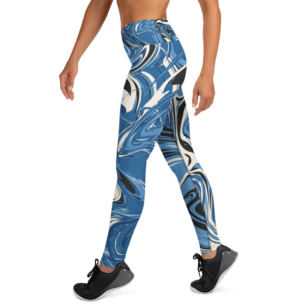 XS-XL Blue/white Marble Print Yoga Leggings