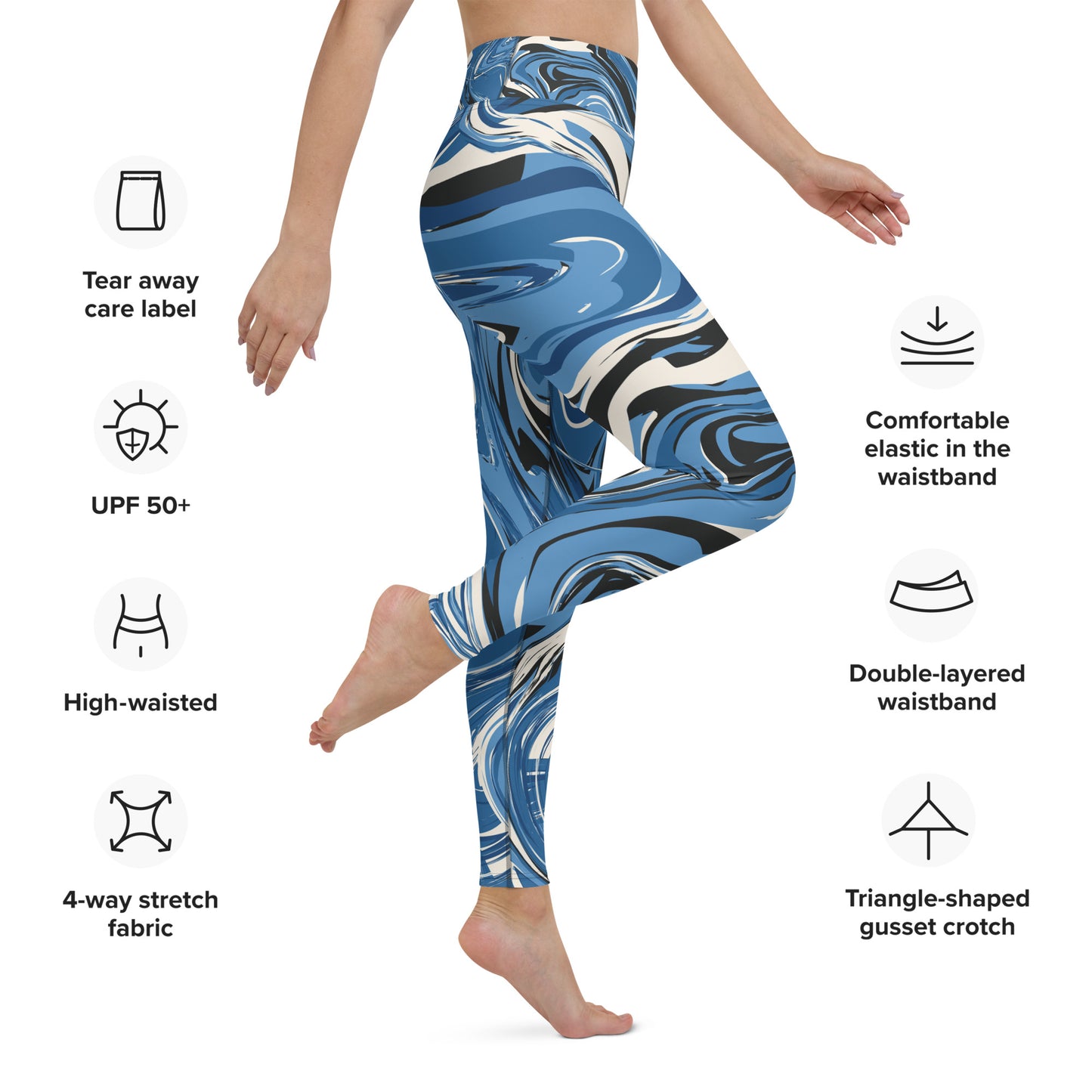 XS-XL Blue/white Marble Print Yoga Leggings