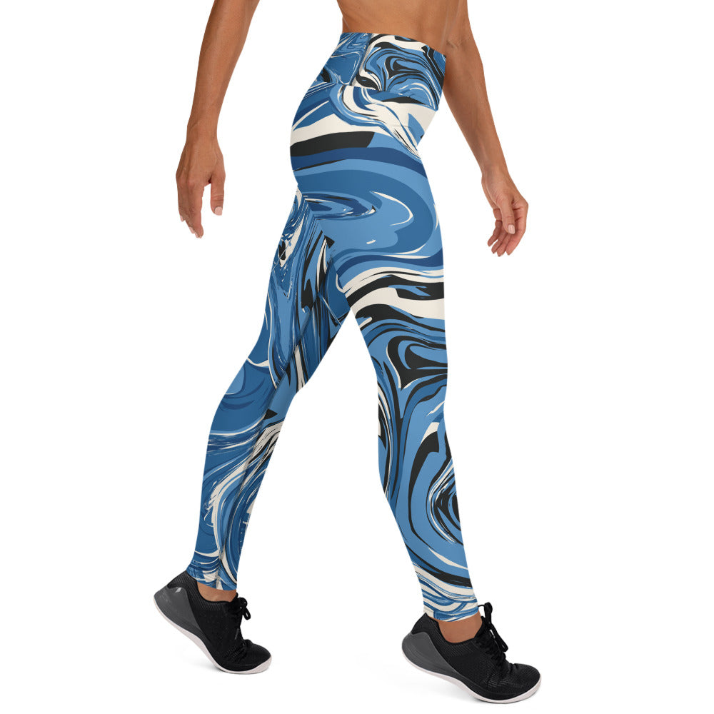 XS-XL Blue/white Marble Print Yoga Leggings