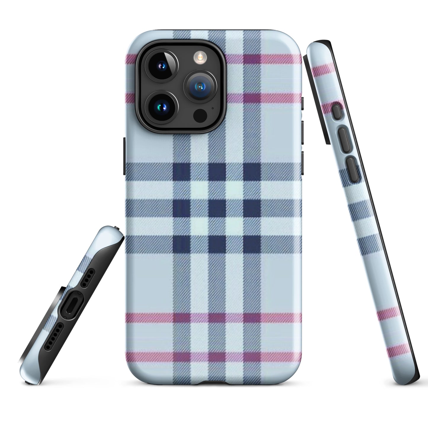 Tough Case for iPhone® Plaid Designer Print, Light Blue