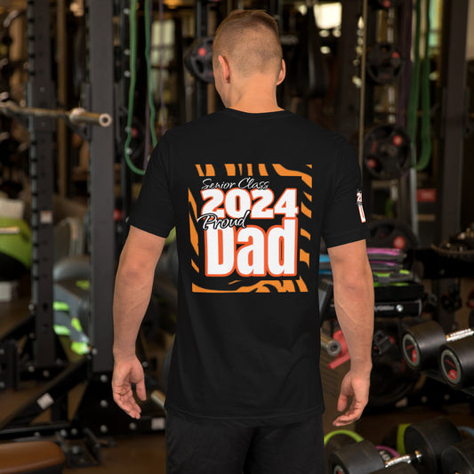 Senior Class, 2024 Proud Dad - Orange/white/black tee Editable Names, Unisex t-shirt