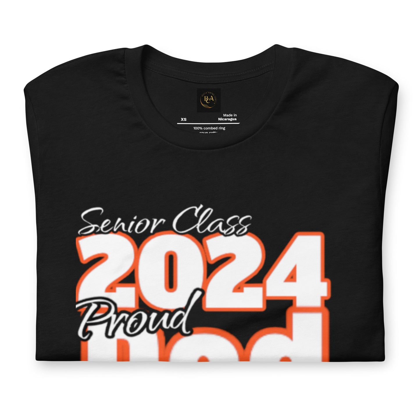 Senior Class, 2024 Proud Dad - Orange/white/black tee Editable Names, Unisex t-shirt