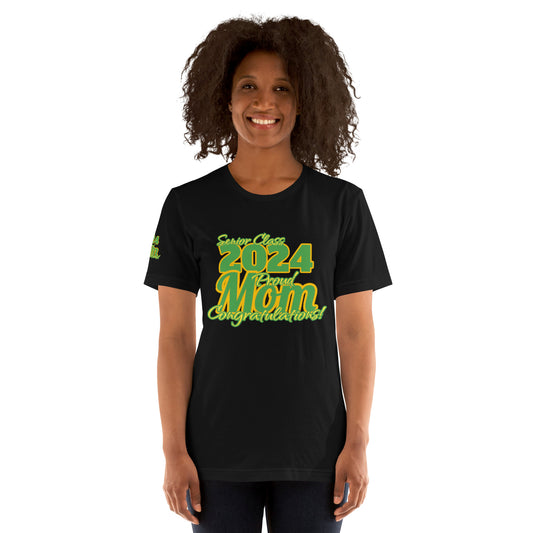 Senior Class, 2024 Proud Mom - Unisex T-Shirt Green/Yellow Black Shirt