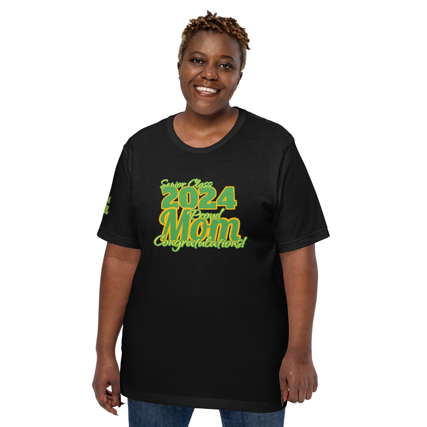 Senior Class, 2024 Proud Mom - Unisex T-Shirt Green/Yellow Black Shirt