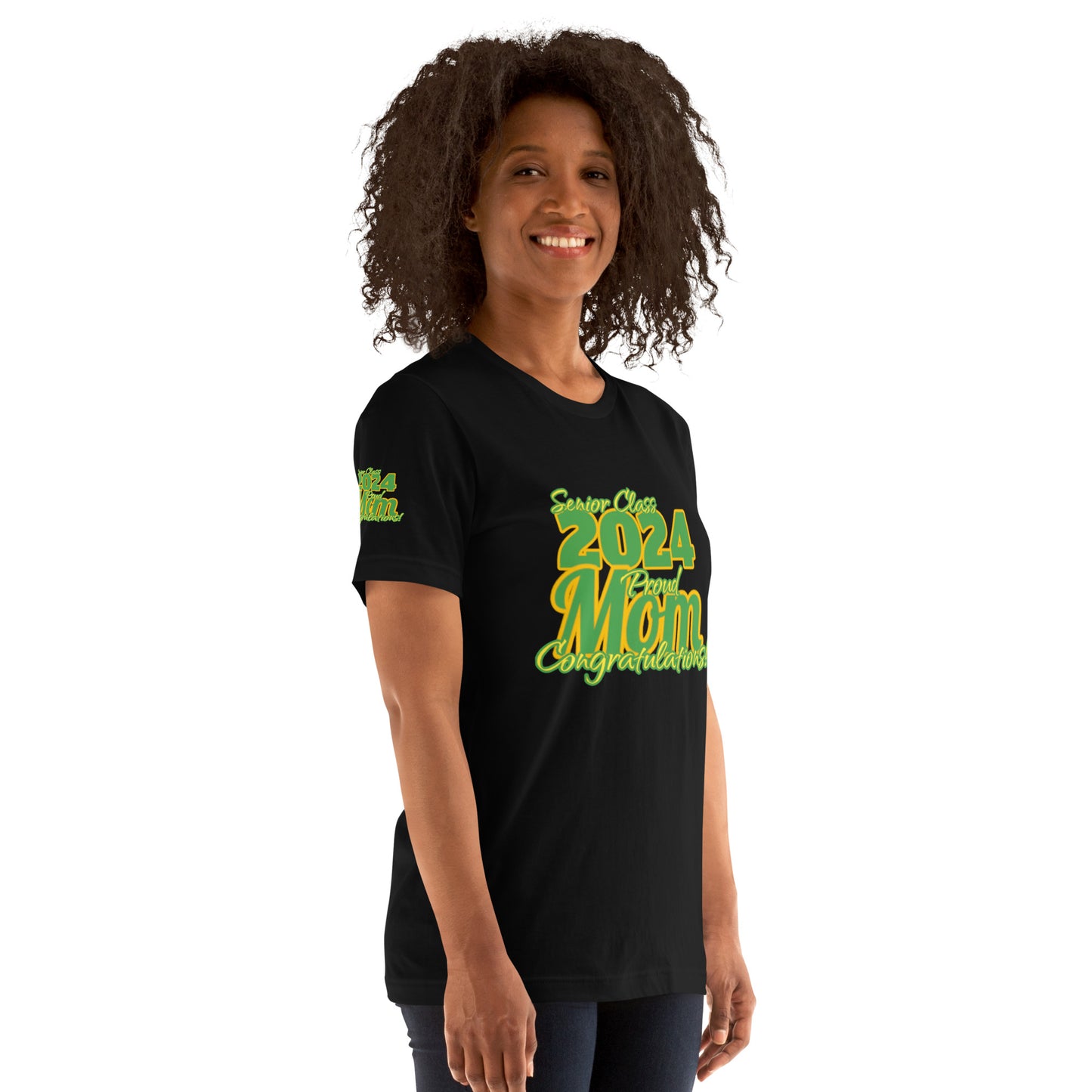 Senior Class, 2024 Proud Mom - Unisex T-Shirt Green/Yellow Black Shirt