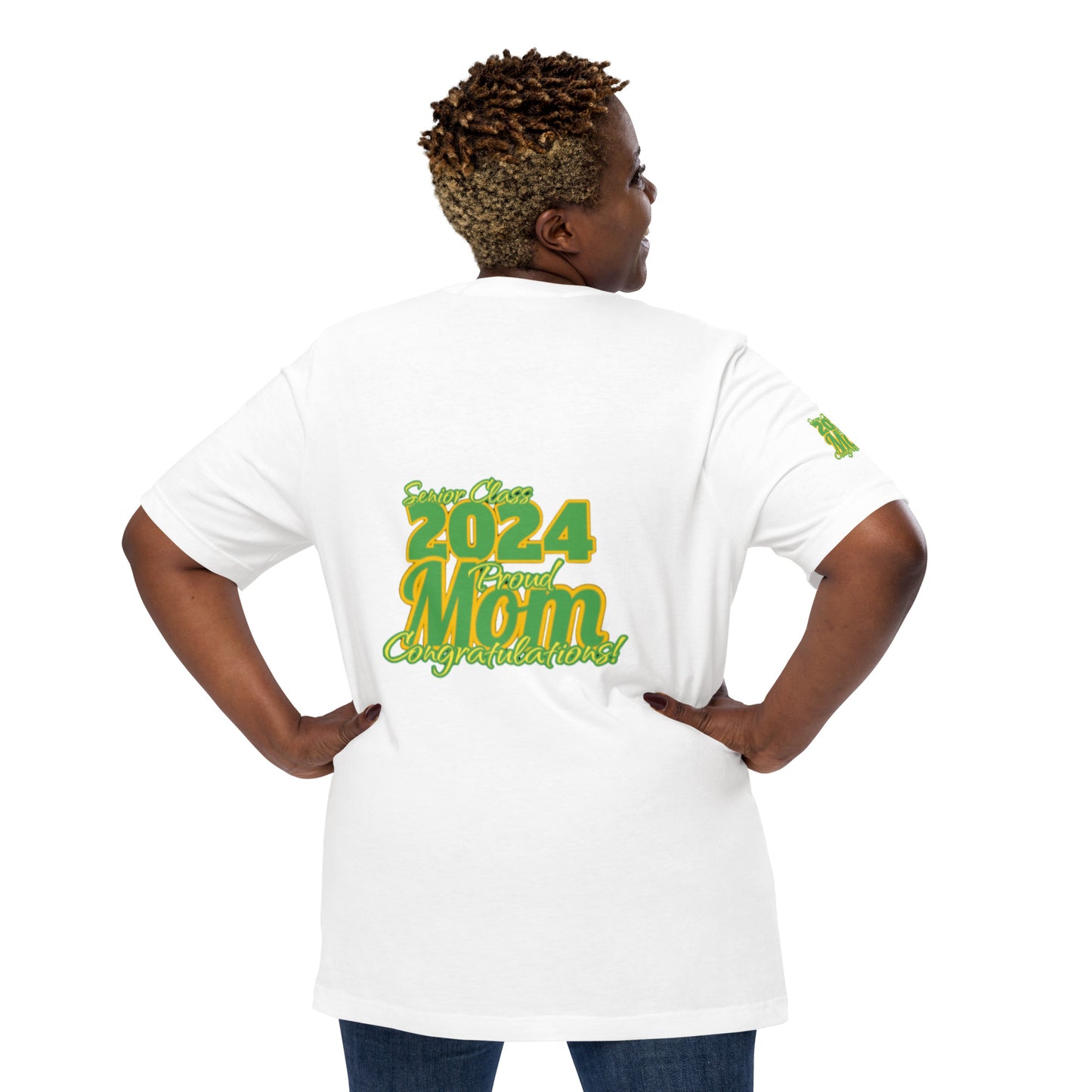 Senior Class, 2024 Proud Mom - Unisex T-Shirt Green/Yellow White Shirt