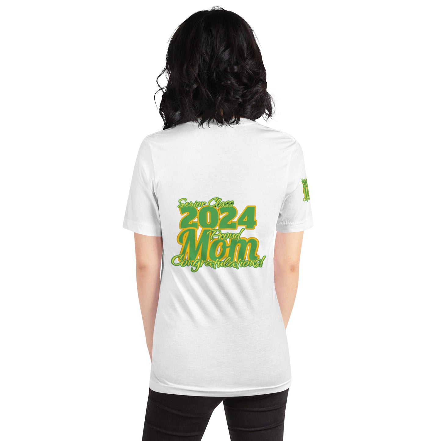 Senior Class, 2024 Proud Mom - Unisex T-Shirt Green/Yellow White Shirt