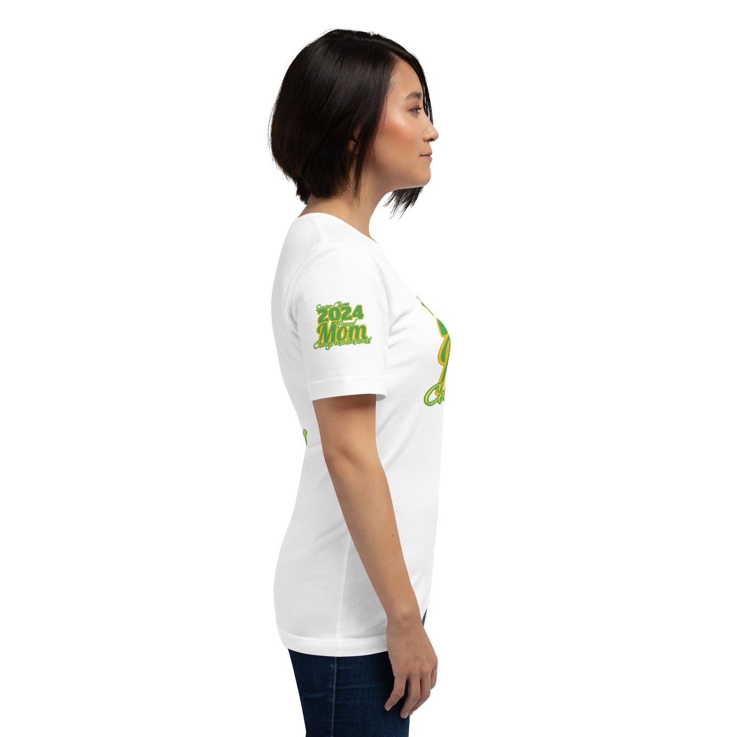 Senior Class, 2024 Proud Mom - Unisex T-Shirt Green/Yellow White Shirt