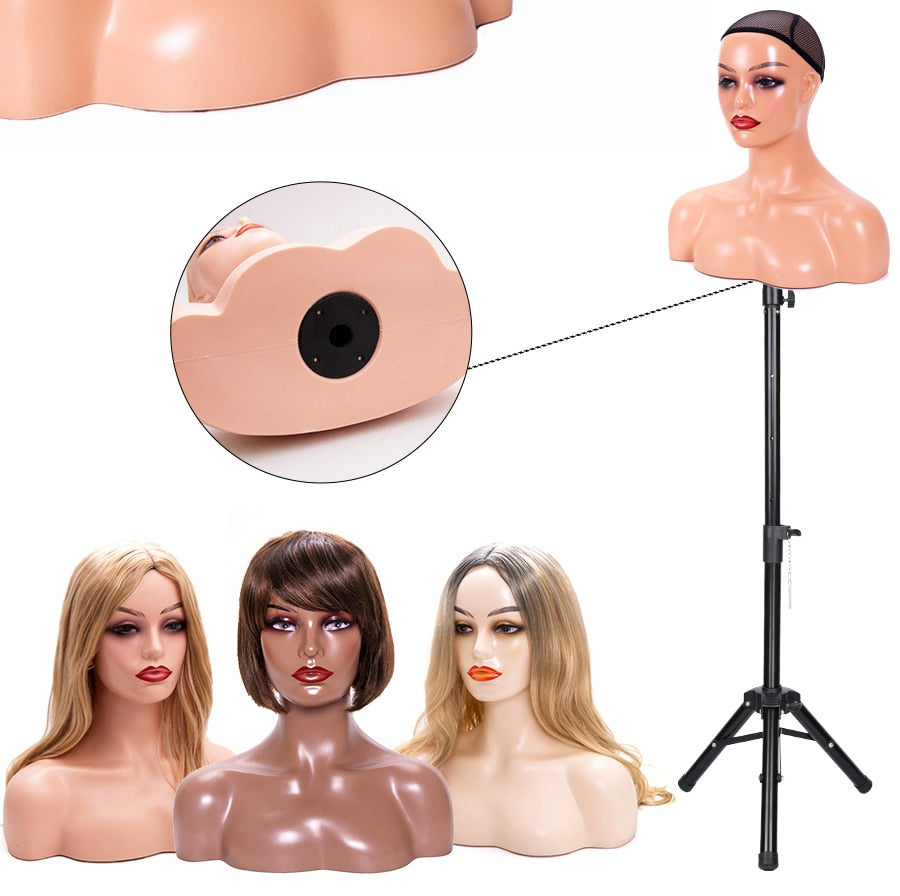 Realistic Mannequin Head with Shoulder 360 Electric Rotating Product Display Turntable